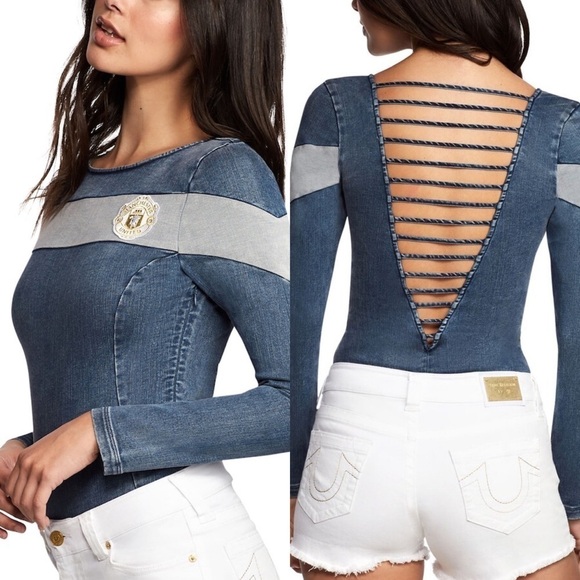 True Religion New With Tags Manchester United Indigo Long Sleeve Bodysuit XS - Picture 1 of 16